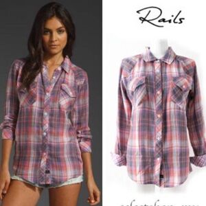 Rails Pink and Blue Checkered Top Hunter  Cotton Check Shirt
